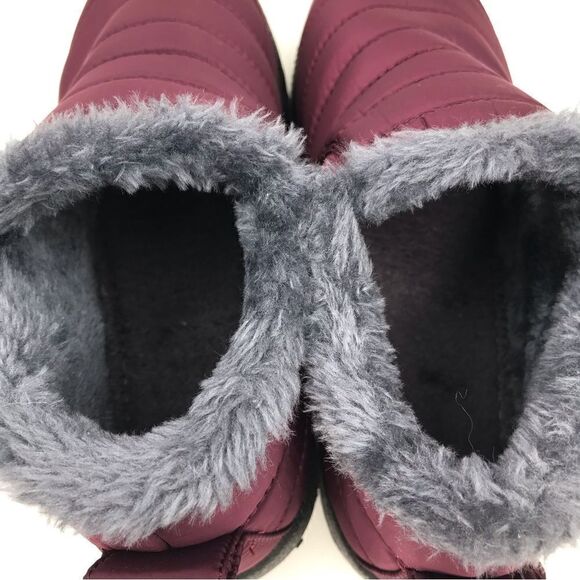 BJ Burgundy Quilted Faux Fur Lined Soft Sole Flat Ankle Slipper Shoes - Picture 11 of 14